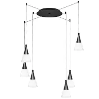 Люстра подвесная Cone 757067 Lightstar прозрачная на 6 ламп, основание чёрное в стиле хай-тек Люстра подвесная Cone 757067 Lightstar прозрачная на 6 ламп, основание чёрное в стиле хай-тек